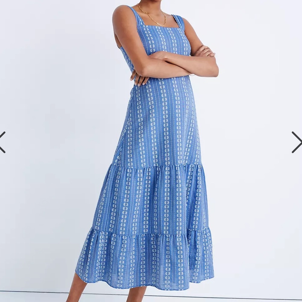 MADEWELL Embroidered Button Back Tiered Sundress